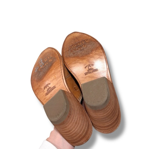 LIBERTY Black Brown Embroidered Leather Mules Size 9.5 - Picture 4 of 11